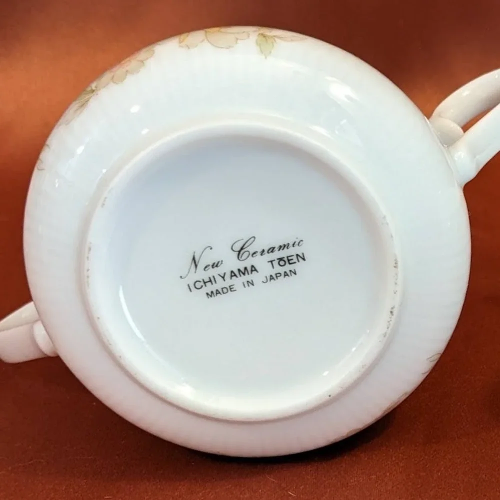 Vintage Ichiyama Toen‎ Japan Floral Porcelain Sugar Bowl w/Lid Ribbed Edge